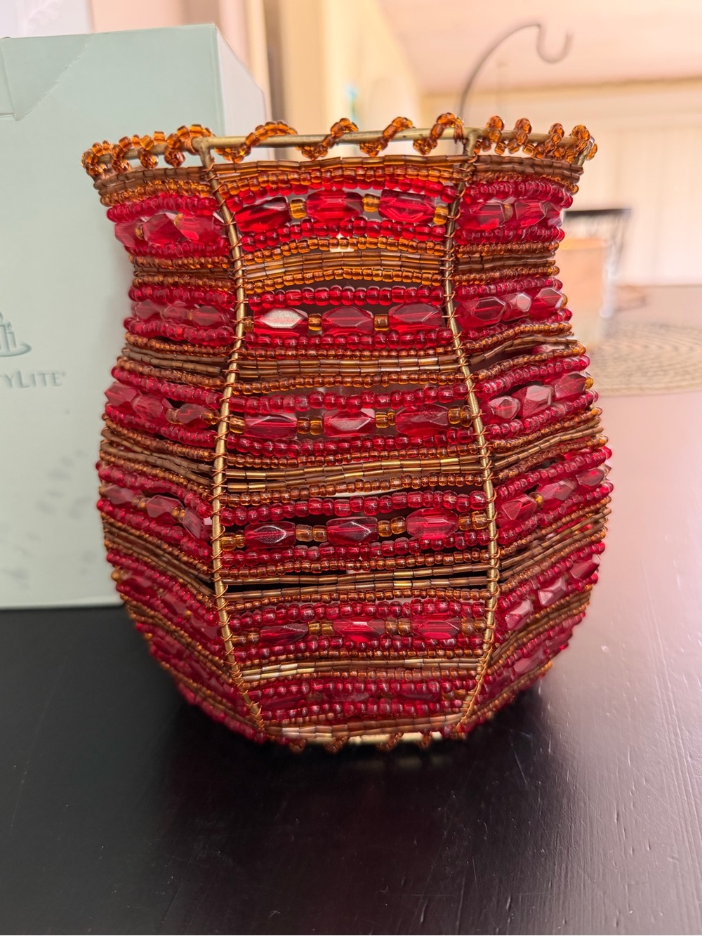 Embellished Beaded Red Bracelet with Gold Accents - Picture 3 of 5